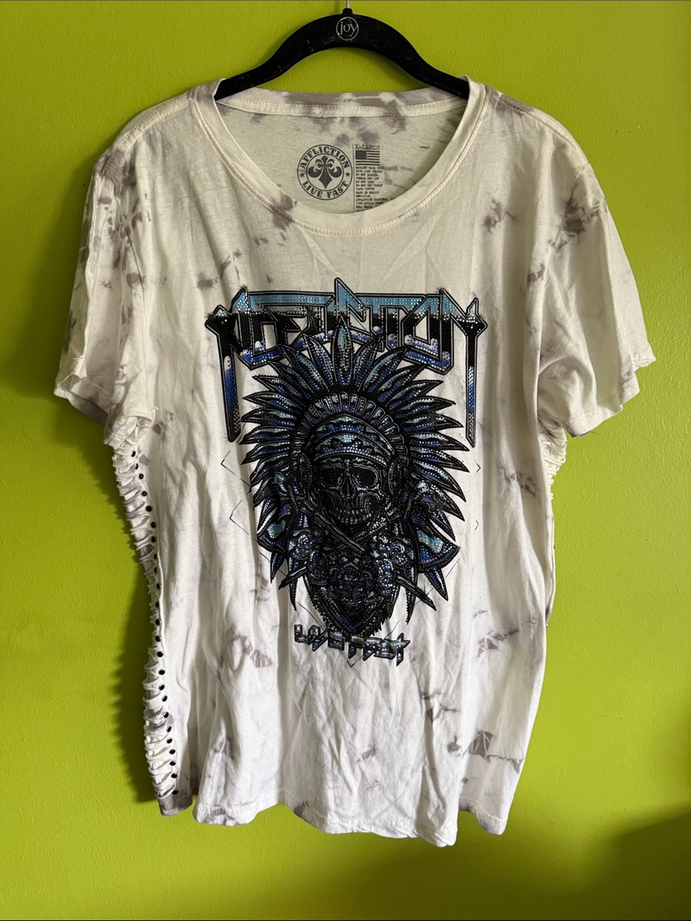 Affliction White & Gray Tie Dye With Embellished Skull Women's Size XL